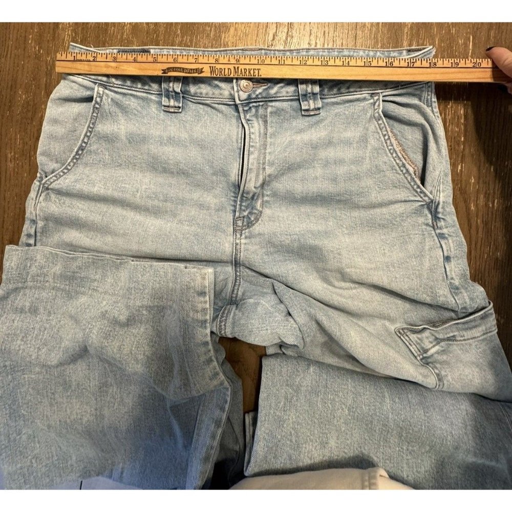 American Eagle Super High Rise Baggy Wide Leg Jeans Blue Y2K 90s Cargo Size 16 - Picture 6 of 12